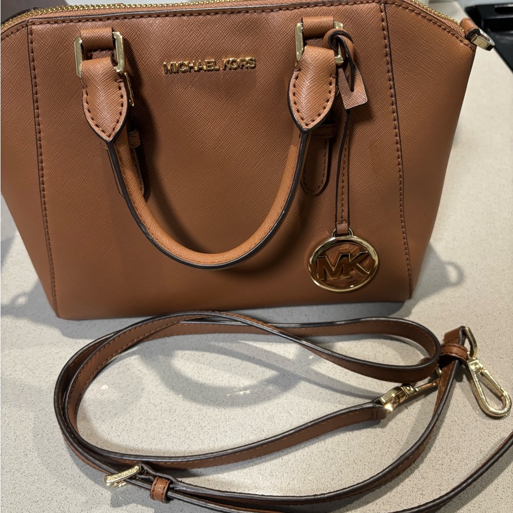 Michael Kors Ciara Acorn Brown Saffiano Leather Satchel
